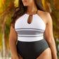 Halter Black & White One Piece