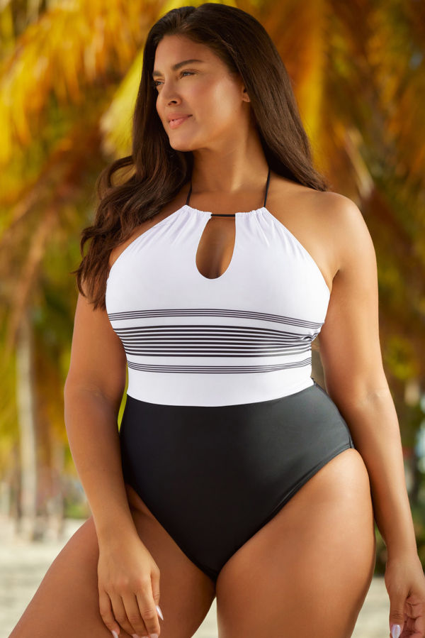 Halter Black & White One Piece