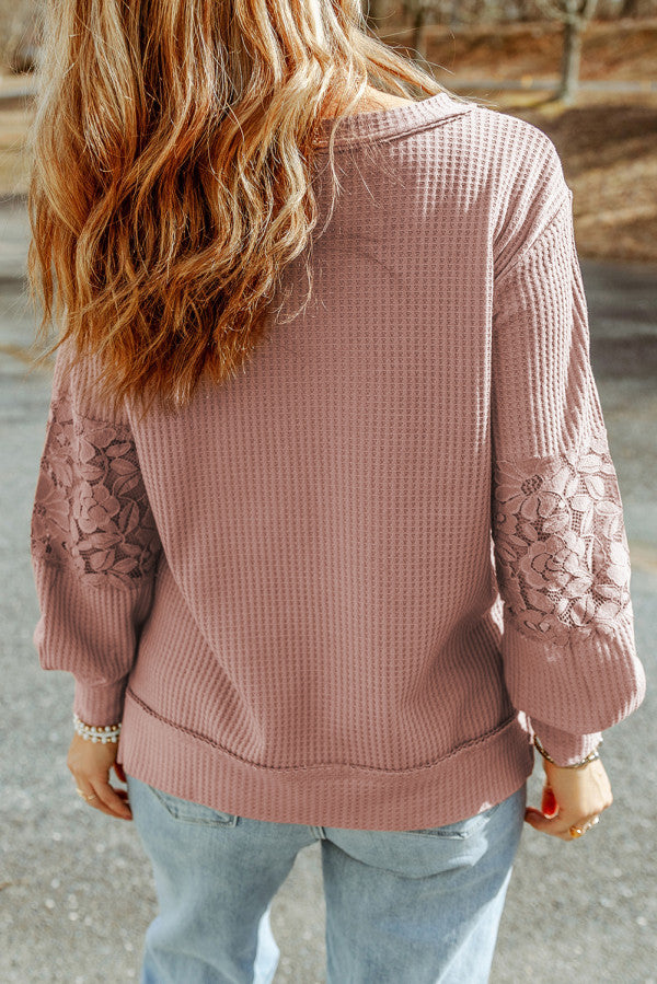 Lace Waffle Long Sleeve Top