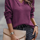 Plum V Neck Hooded Sweater