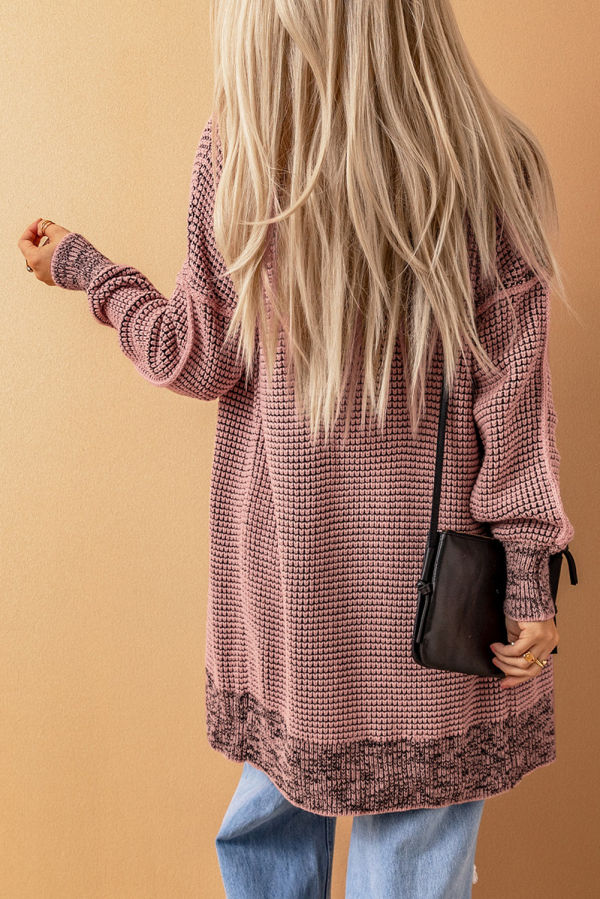 Pink Plaid Knitted Cardigan