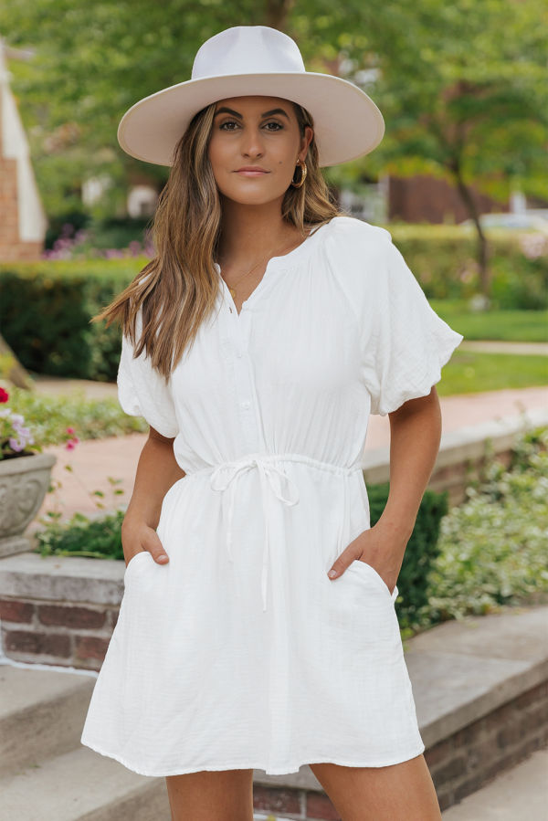 White Shirt Dress With Pockets