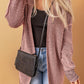 Pink Plaid Knitted Cardigan