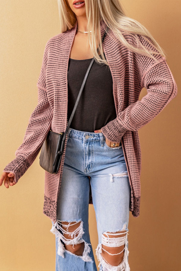 Pink Plaid Knitted Cardigan