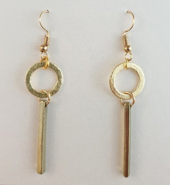 Brushed Circle & Bar Drop Earring Gold