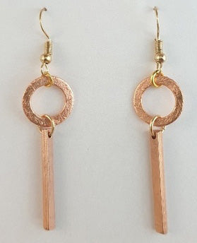 Brushed Circle & Bar Drop Earring Rose Gold