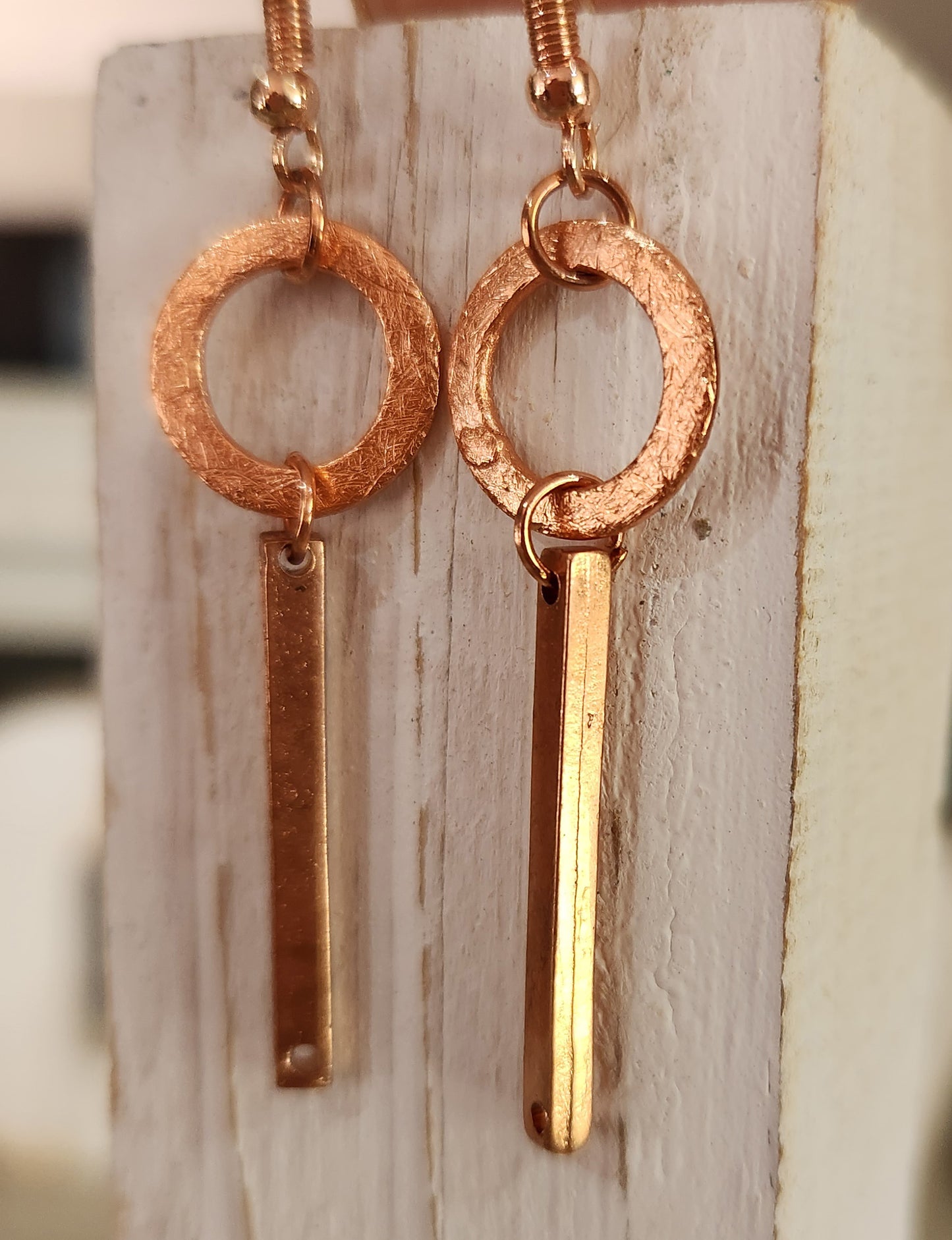 Brushed Circle & Bar Drop Earring Rose Gold