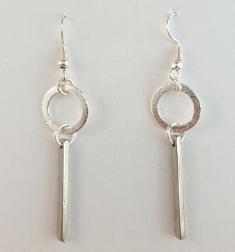 Brushed Circle & Bar Drop Earring Silver