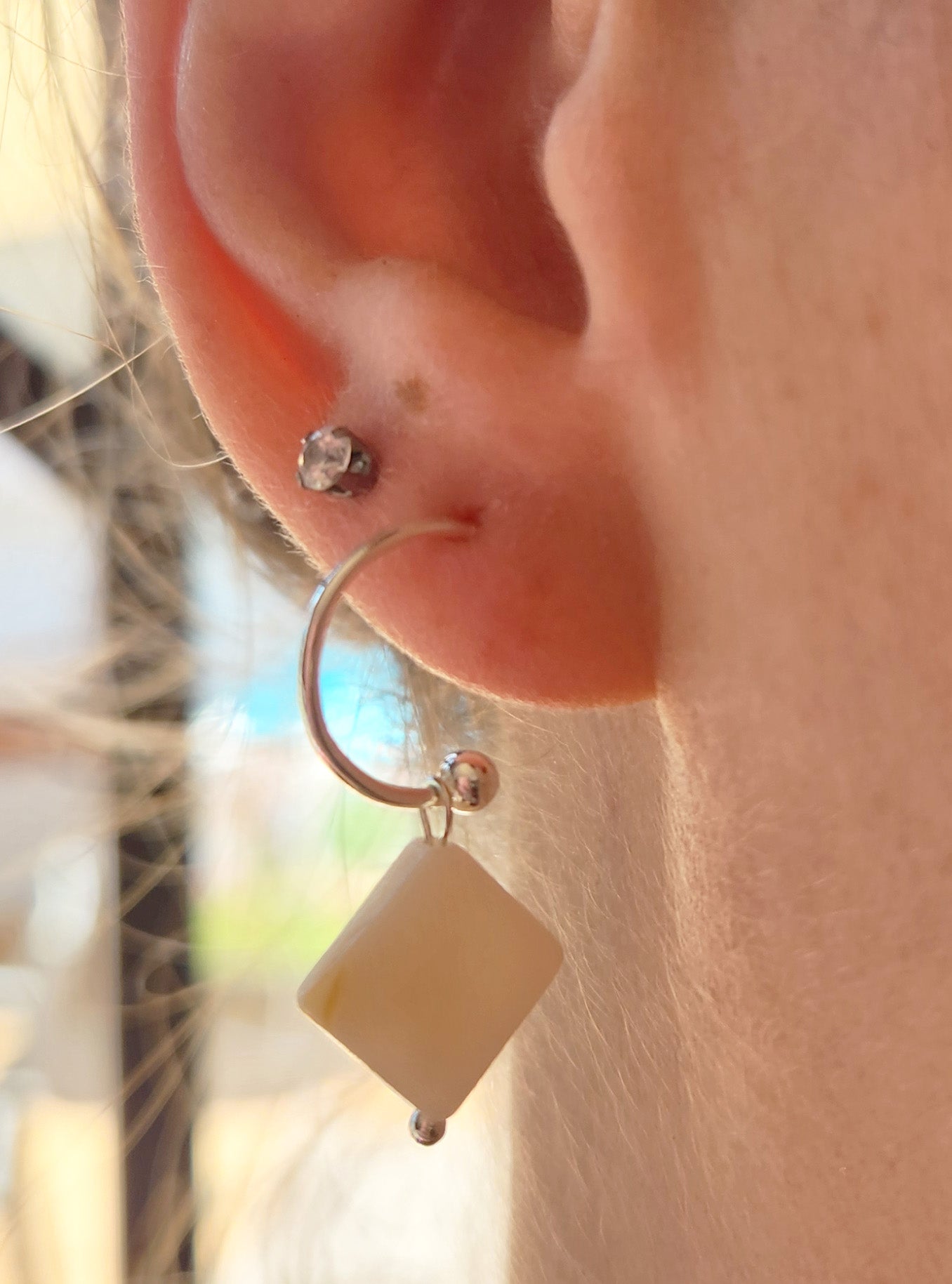 Mother Of Pearl Square Drop Earring