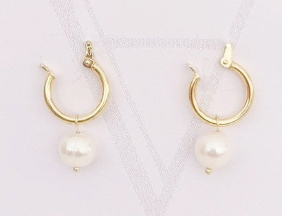 Huggie with Pearl Drop Earring Gold