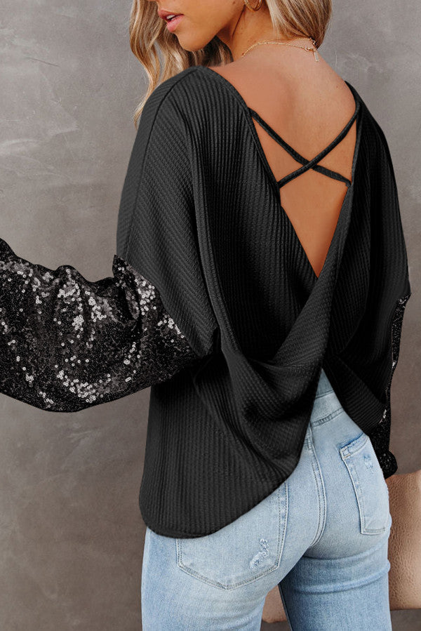 Black Sequin Knit Top