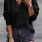 Black V Neck Hooded Sweater