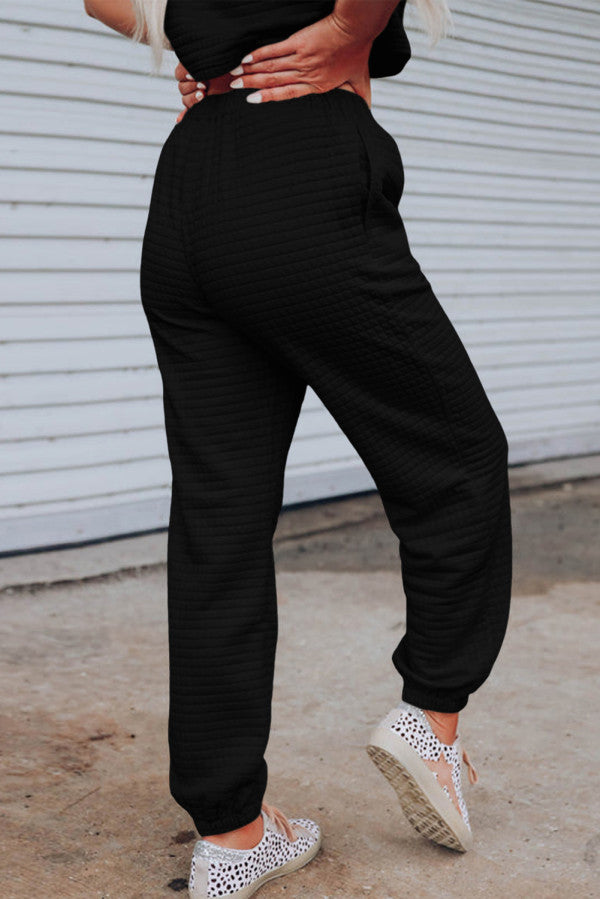 Black Textured Crop Tee & Jogger Set