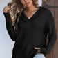 Black V Neck Hooded Sweater