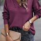 Plum V Neck Hooded Sweater