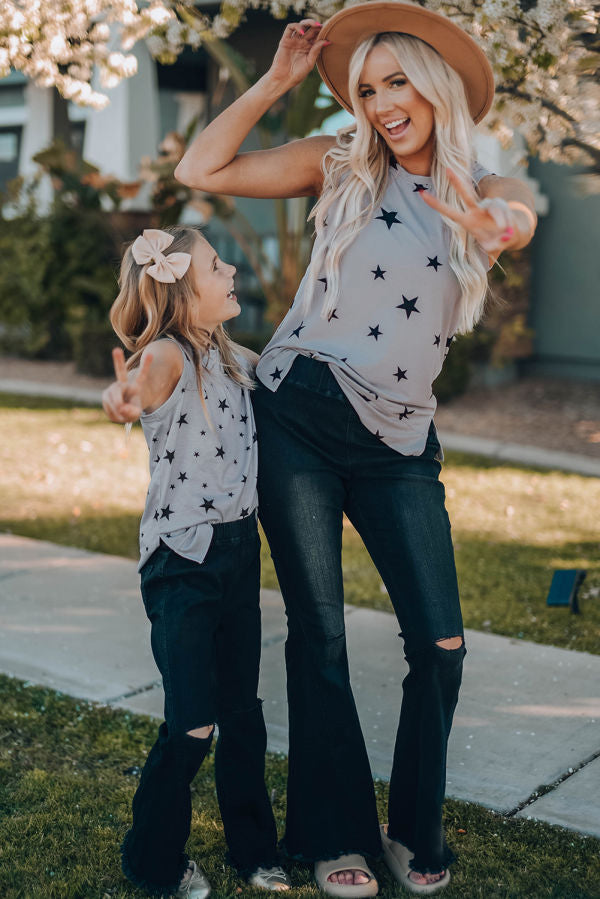 Little Girl Tank Gray Star Print