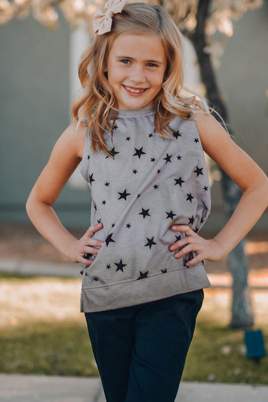 Little Girl Tank Gray Star Print