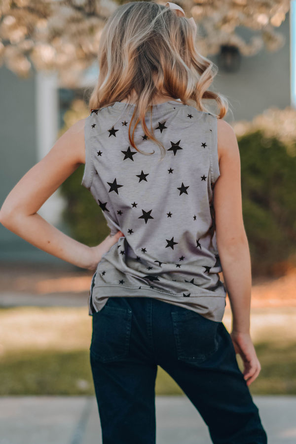 Little Girl Tank Gray Star Print