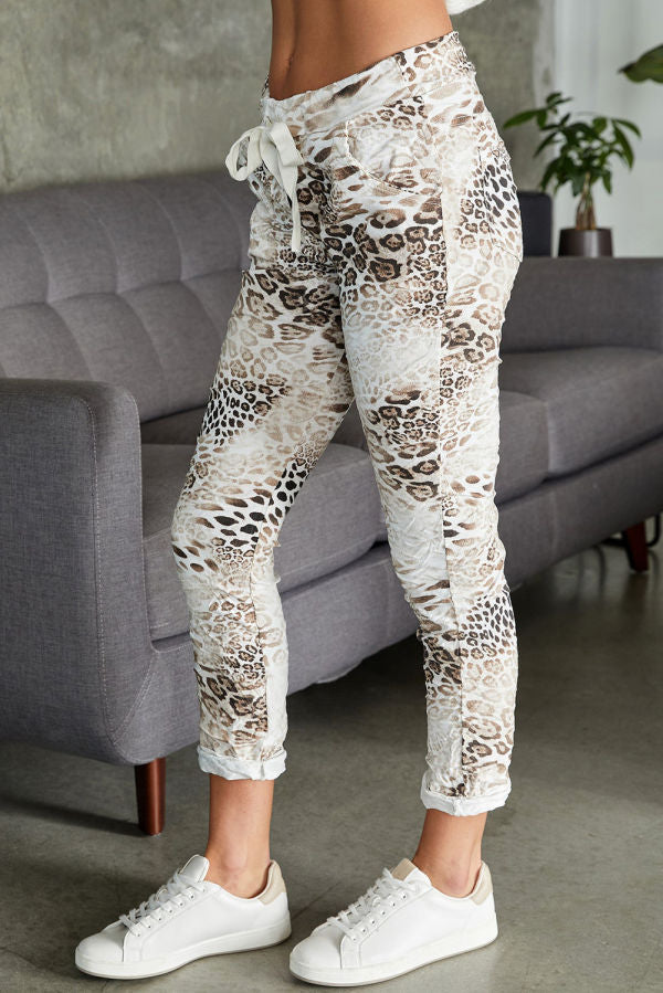 Cheetah Print Drawstring Waist Joggers