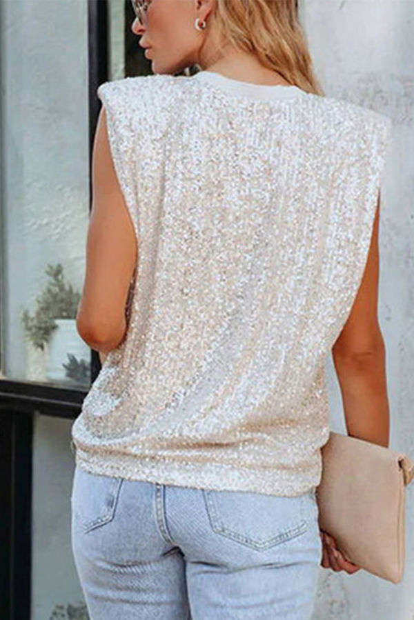 Round Neck Sequin Top