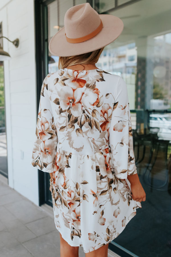 White V Neck Floral Dress