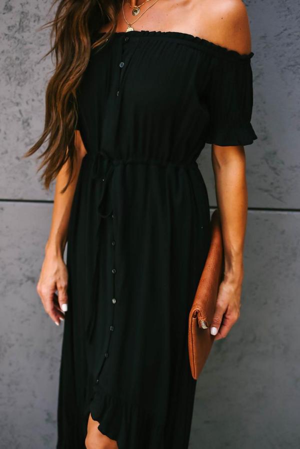 Black Glaze High Low Off The Shoulder Maxi Dress