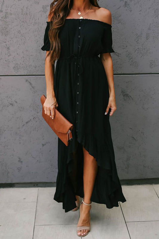 Black Glaze High Low Off The Shoulder Maxi Dress